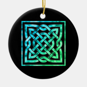 Celtic Knot Circle - Square Blue Grönt Julgransprydnad Keramik