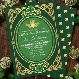 Celtic Knot Claddagh Shamrock Bröllop Grön Inbjudningar