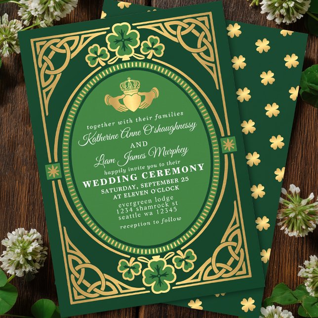 Celtic Knot Claddagh Shamrock Bröllop Grön Inbjudningar (Skapare uppladdad)