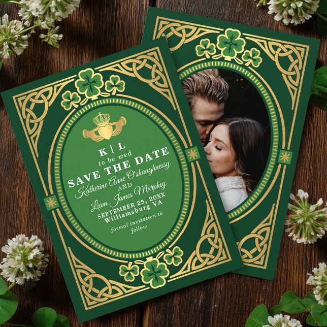 Celtic Knot Claddagh Shamrock Wedding Green  Spara Datumet (Skapare uppladdad)