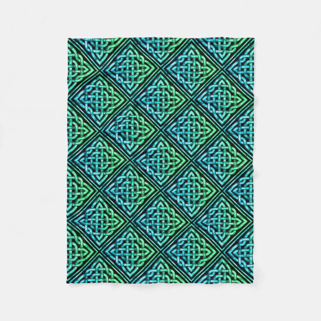 Celtic Knot - Diamond Blue Grönt Fleece Blanket (Framsidan)