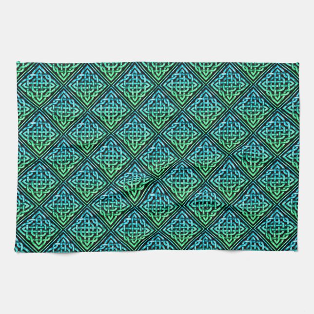 Celtic Knot - Diamond Blue Grönt Kökshandduk (Horisontell)