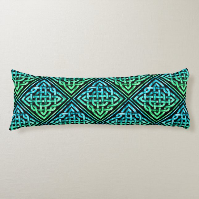 Celtic Knot - Diamond Blue Grönt Kroppskudde (Framsidan)