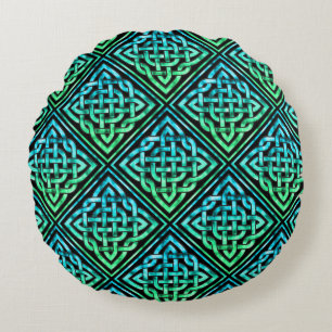 Celtic Knot - Diamond Blue Grönt Rund Kudde
