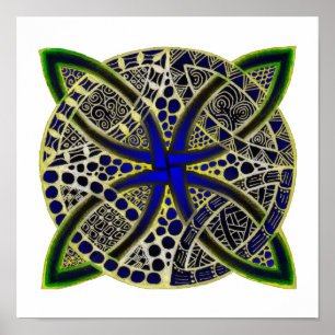 Celtic Knot Doodle Grönt Blue Poster