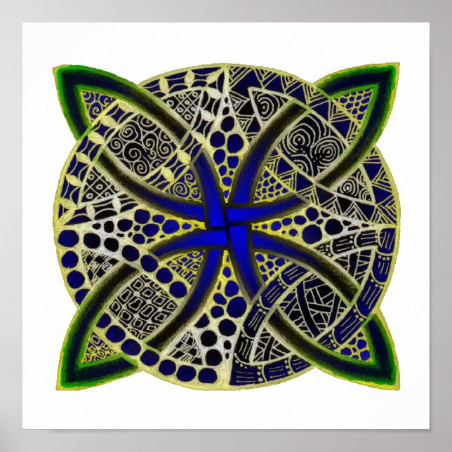 Celtic Knot Doodle Grönt Blue Poster (Framsidan)
