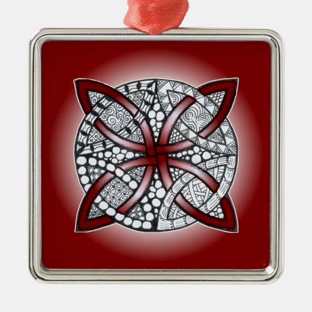 Celtic Knot Doodle Maroon Red Julgransprydnad Metall (Framsidan)