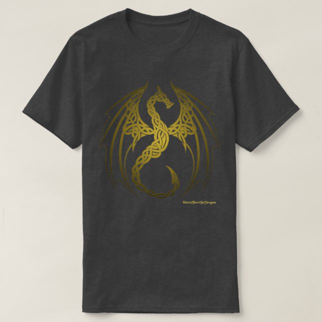 Celtic Knot Dragon Guld T Shirt (Design framsida)