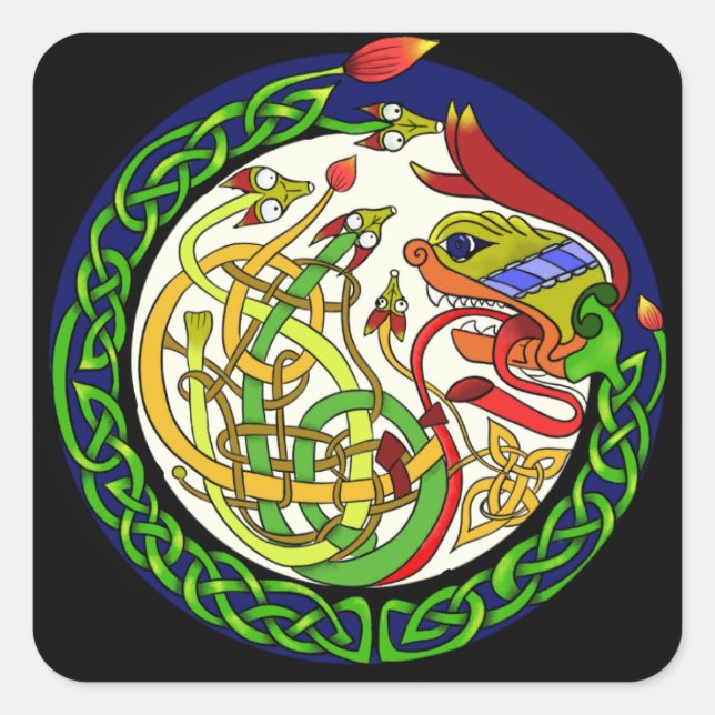Celtic Knot Dragon Mandala Fyrkantigt Klistermärke (Framsida)