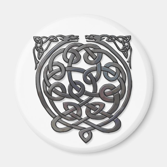 Celtic Knot Dragons - Black Chrome Magnet (Framsidan)