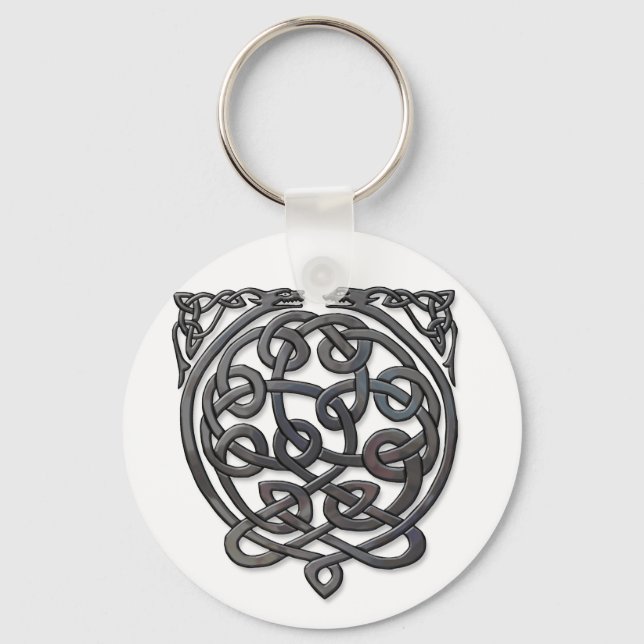 Celtic Knot Dragons - Black Chrome Nyckelring (Framsida)