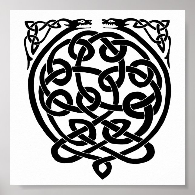 Celtic Knot Dragons - Black & White Poster (Framsidan)
