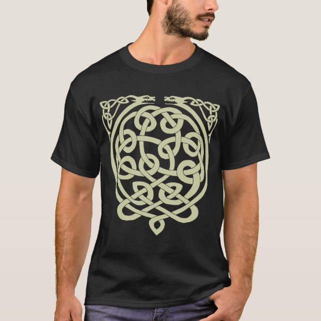 Celtic Knot Dragons - Black & White T Shirt (Framsida)