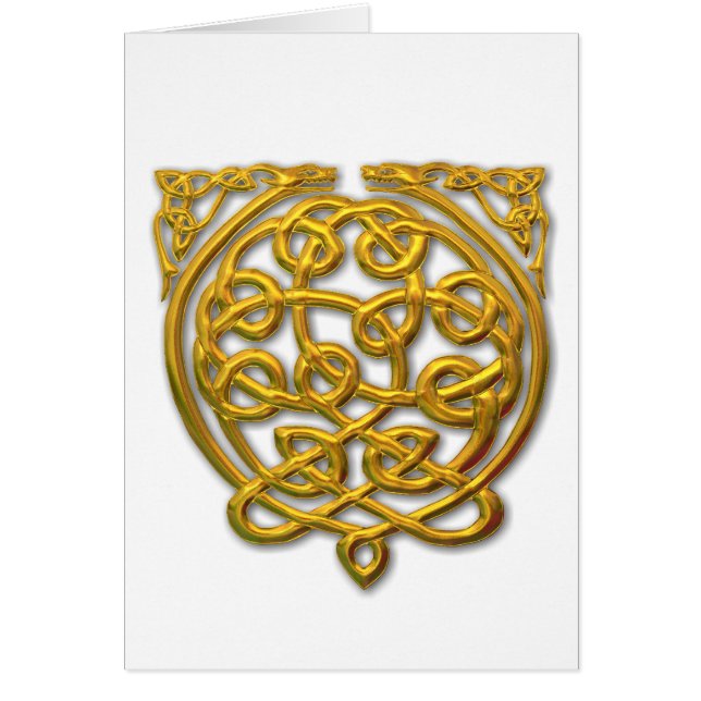 Celtic Knot Dragons - Guld Hälsningskort (Framsidan)