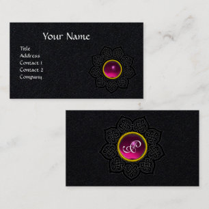 CELTIC KNOT FLOWER FUCHSIA GEMSTONE MONOGRAM Black Visitkort