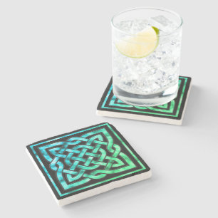 Celtic Knot - Fyrkantig blå Grönt Stone Underlägg