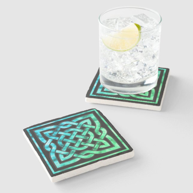 Celtic Knot - Fyrkantig blå Grönt Stone Underlägg (Sidan)