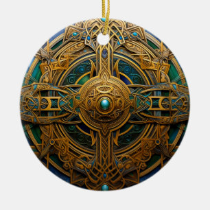 Celtic Knot Grönt Guld Knotwork Julgransprydnad Keramik