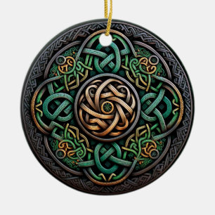 Celtic Knot Grönt Guld Knotwork Julgransprydnad Keramik