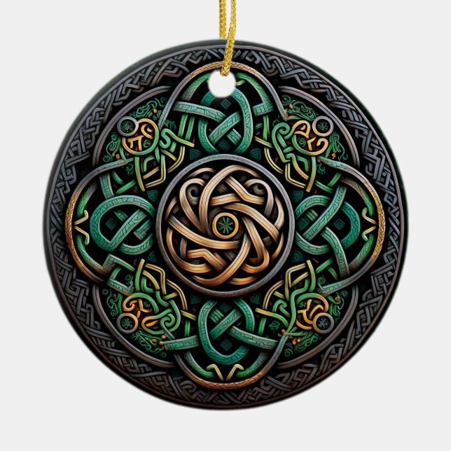 Celtic Knot Grönt Guld Knotwork Julgransprydnad Keramik (Framsidan)