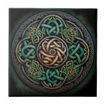 Celtic Knot Grönt Guld Knotwork Kakelplatta<br><div class="desc">Celtic Knot Grönt Guld Knotwork</div>