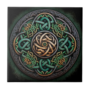 Celtic Knot Grönt Guld Knotwork Kakelplatta