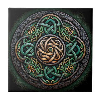 Celtic Knot Grönt Guld Knotwork Kakelplatta