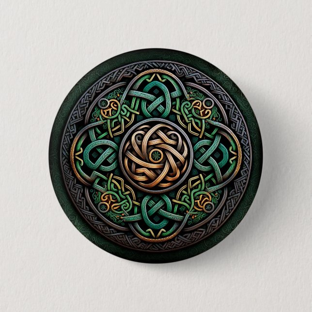 Celtic Knot Grönt Guld Knotwork Knapp (Framsida)