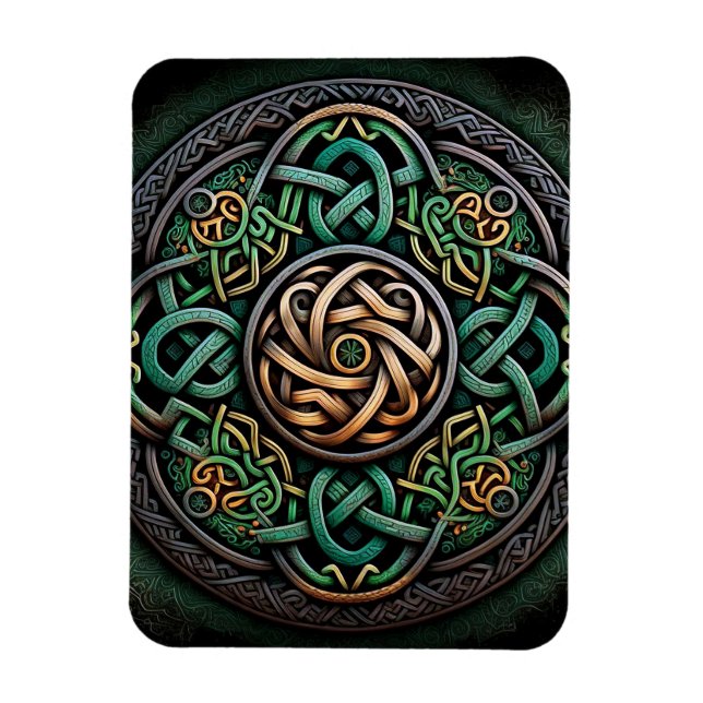 Celtic Knot Grönt Guld Knotwork Magnet (Vertikal)