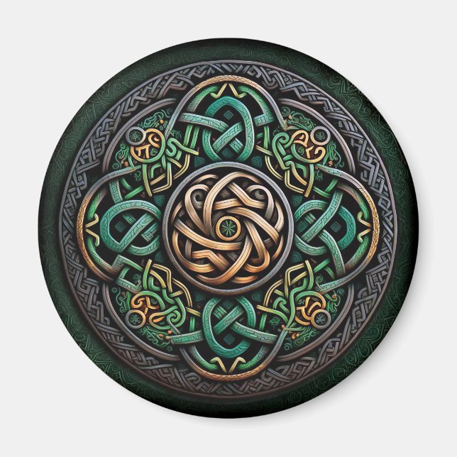 Celtic Knot Grönt Guld Knotwork Magnet (Framsidan)