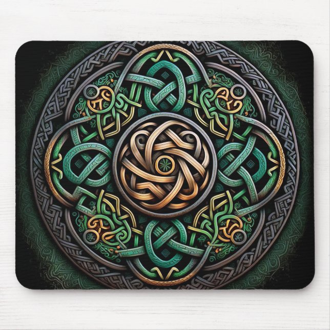 Celtic Knot Grönt Guld Knotwork Musmatta (Framsidan)