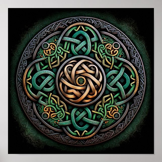 Celtic Knot Grönt Guld Knotwork Poster (Framsidan)