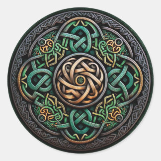 Celtic Knot Grönt Guld Knotwork Runt Klistermärke