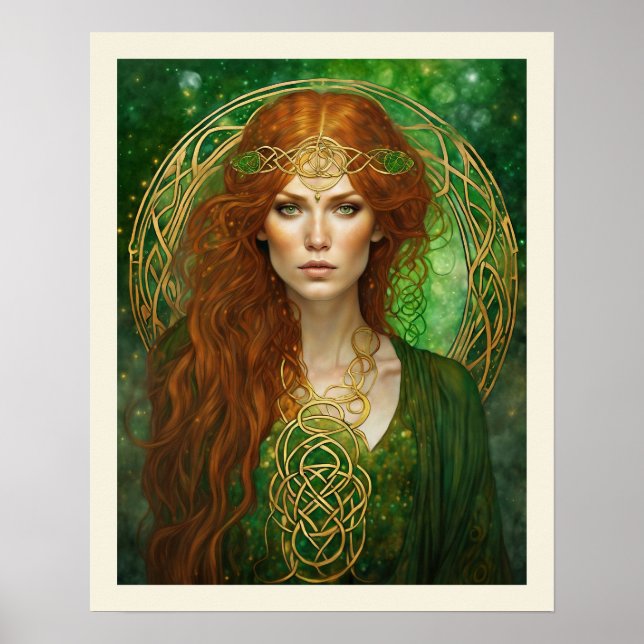 Celtic Knot Grönt & Guld St patrick's day Woman Poster (Framsidan)