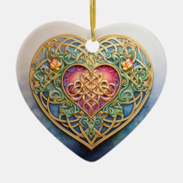 Celtic Knot Heart Julgransprydnad Keramik (Framsidan)