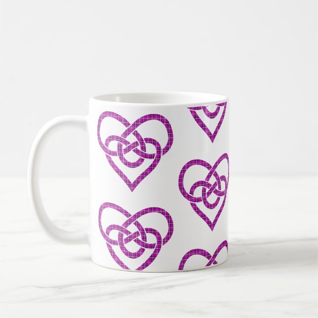 Celtic Knot Heart Shape Plaid Pink Purple Kaffemugg (Vänster)