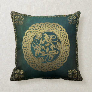 Celtic Knot Hundar Mörk Tvättat Grönt Kudde