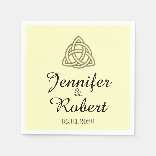 Celtic Knot i Guld och Ivory Bröllop Napkin Pappersservett (Framsidan)