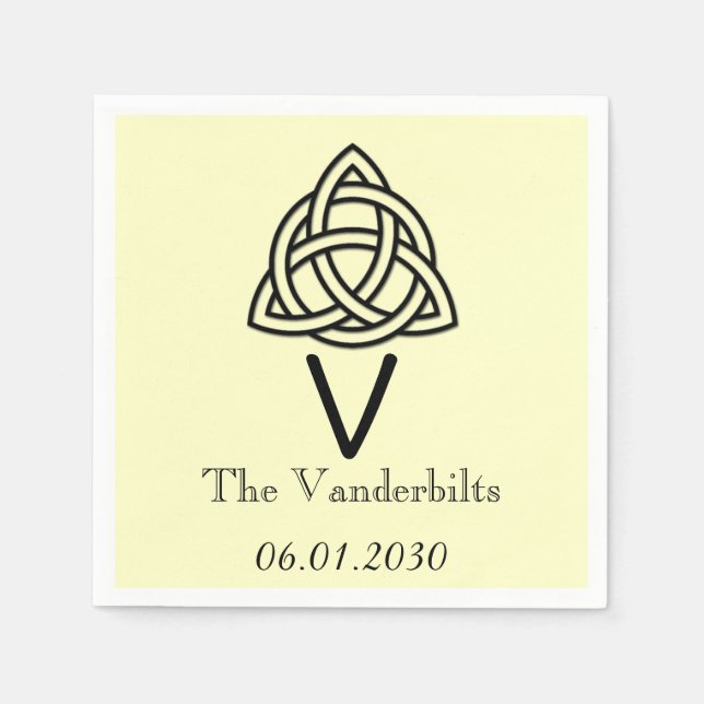 Celtic Knot in Black and Ivory Monogram Bröllop Pappersservett (Framsidan)