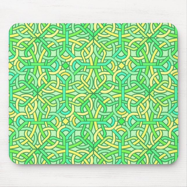 Celtic Knot Irish Braid Mönster Grönt Gult Musmatta (Framsidan)