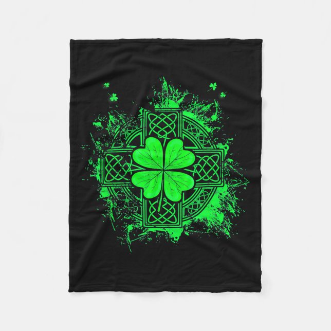 Celtic Knot Irish Shamrock Three Leaf Clover St Pa Fleecefilt (Framsidan)