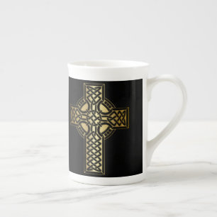 Celtic Knot Kor i Guld och Black Benporslin Mugg