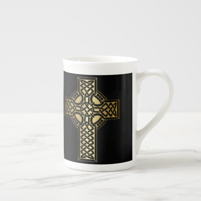 Celtic Knot Kor i Guld och Black Benporslin Mugg (Höger)
