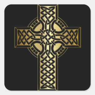 Celtic Knot Kor i Guld och Black Fyrkantigt Klistermärke