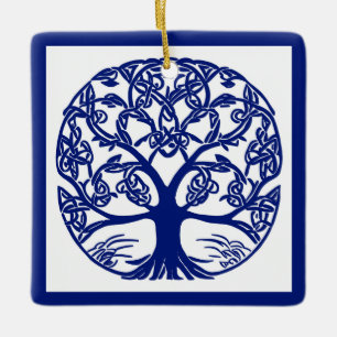 Celtic Knot Livets träd Blue on White Julgransprydnad Keramik