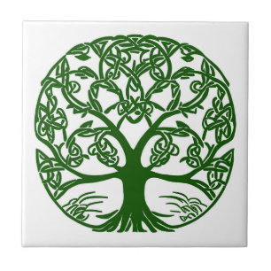 Celtic Knot Livets träd Grönt on White Kakelplatta