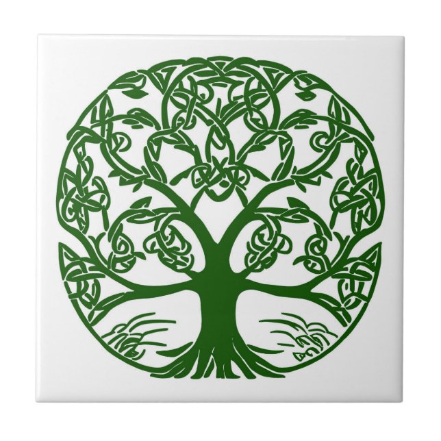 Celtic Knot Livets träd Grönt on White Kakelplatta (Framsidan)
