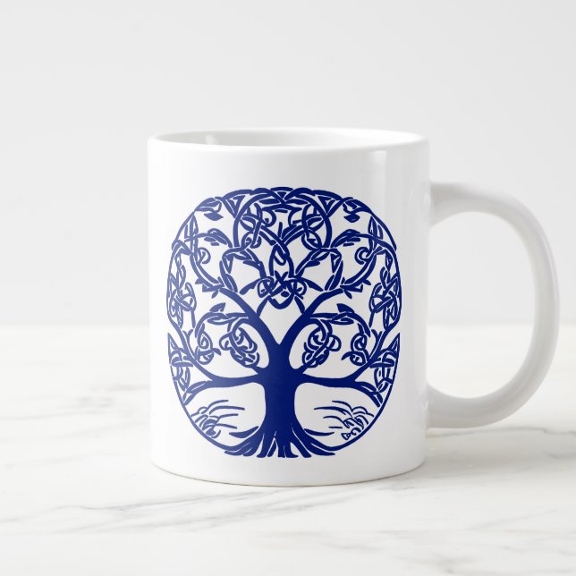 Celtic Knot Livets träd in Indigo Blue Jumbo Mugg (Höger)