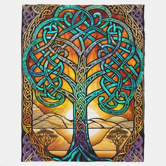 Celtic Knot Livets träd Sunset Fleece Blanket (Framsidan)