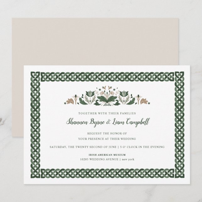 Celtic Knot | Modern Blommigt Irländska Bröllop Inbjudningar (Fram/baksida)